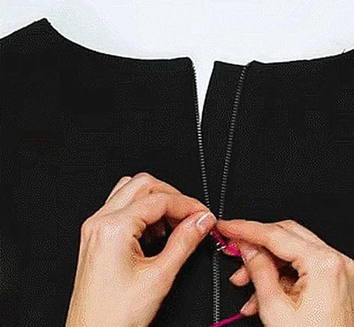 你只需要一根绳子!每个拉链都会有一个拉链孔,用绳子穿过拉链孔!