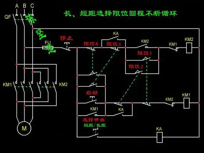 跪求一个三相电机 限位回程不断循环的 接线图 谢谢!
