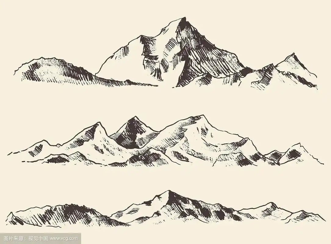 山素描轮廓雕刻绘制