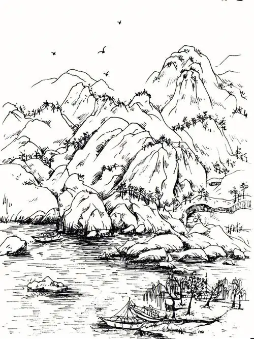 千里江山局部速写含步骤图