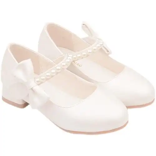 小学生公主鞋女童皮鞋儿童演出鞋晚会女孩中大童礼服高跟鞋白色鞋