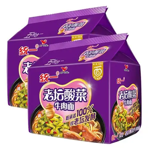 统一 老坛酸菜牛肉面 121g*5袋/包*2包组方便面(新老包装交替发货)