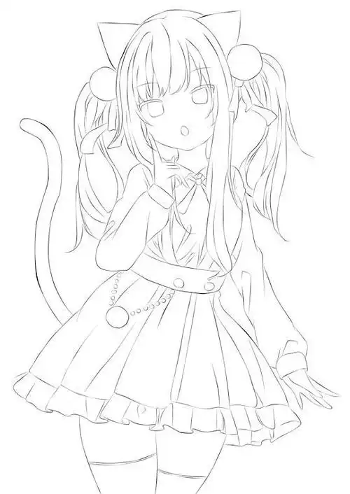 二次元少女手绘线稿 勤能补拙,熟而能生巧,喜欢手绘的朋友快来吧