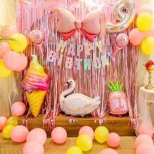 儿童生日装饰场景布置 女孩创意10周岁派对 粉色气球套餐背景墙