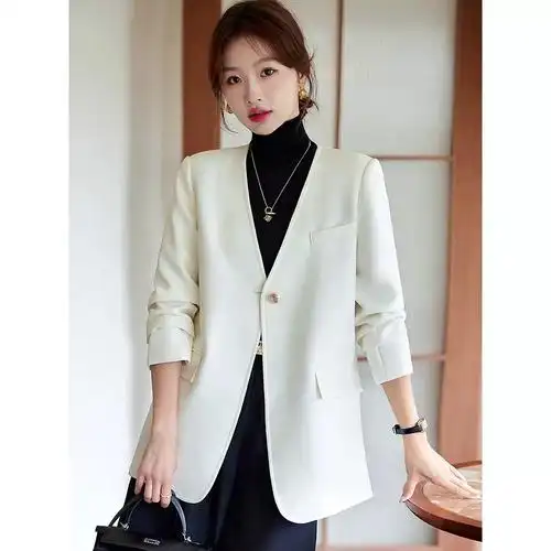 外套女春秋新款 休闲气质小个子大码 宽松无领小西服 - 女装/女士精品