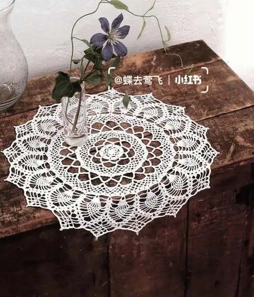 图解钩针手工编织蕾丝餐巾桌布花片图案