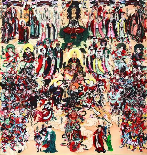 全神图挂画道场道教神像画像诸神图水陆卷轴画神仙画供奉丝绸绢画
