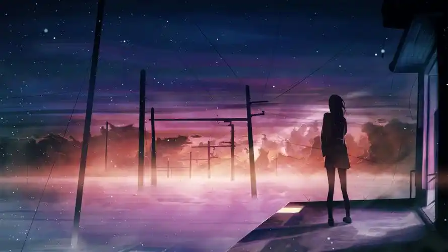 夕阳的女孩桌面壁纸