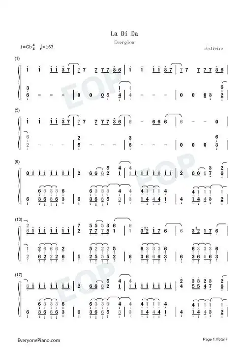 la di da-everglow双手简谱预览1
