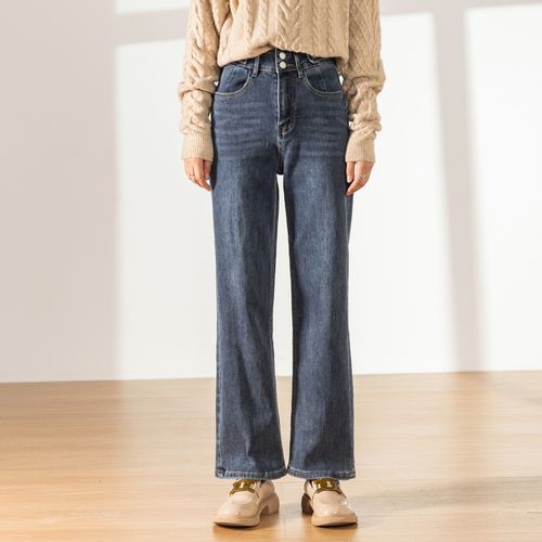 女装春夏高腰纯色牛仔裤女直筒裤宽松女式牛仔长裤