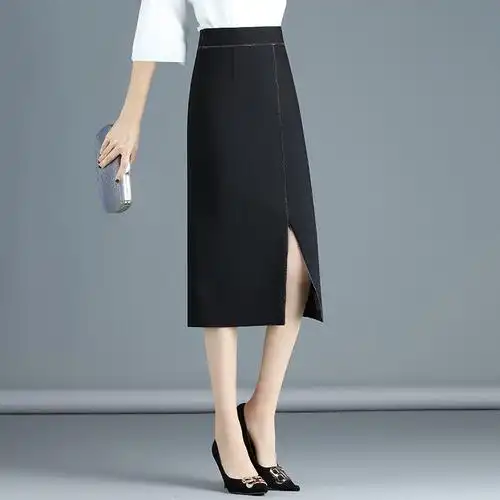 2020秋季新款黑色包臀裙半身裙中长款长裙直筒高腰开叉一步裙子女