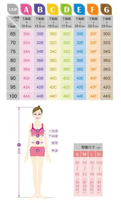 胸围是925cm罩杯尺寸=上胸围下胸围,b约125cm,80b的胸围是80 125=