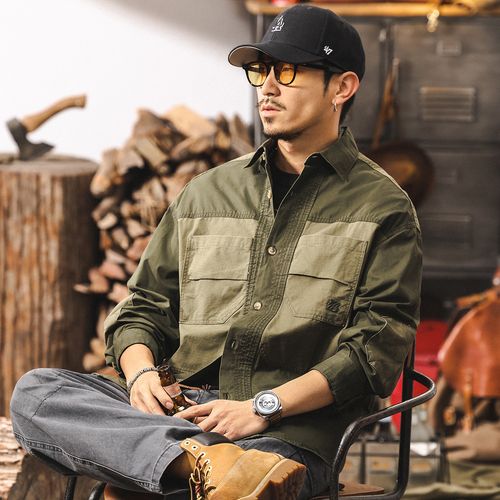 美式复古工装衬衫男长袖户外硬汉男士衬衣薄款外套