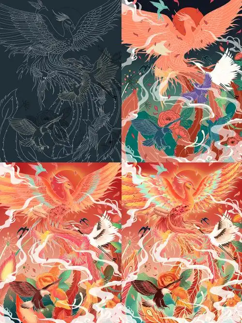 国风插画——百鸟朝凤图