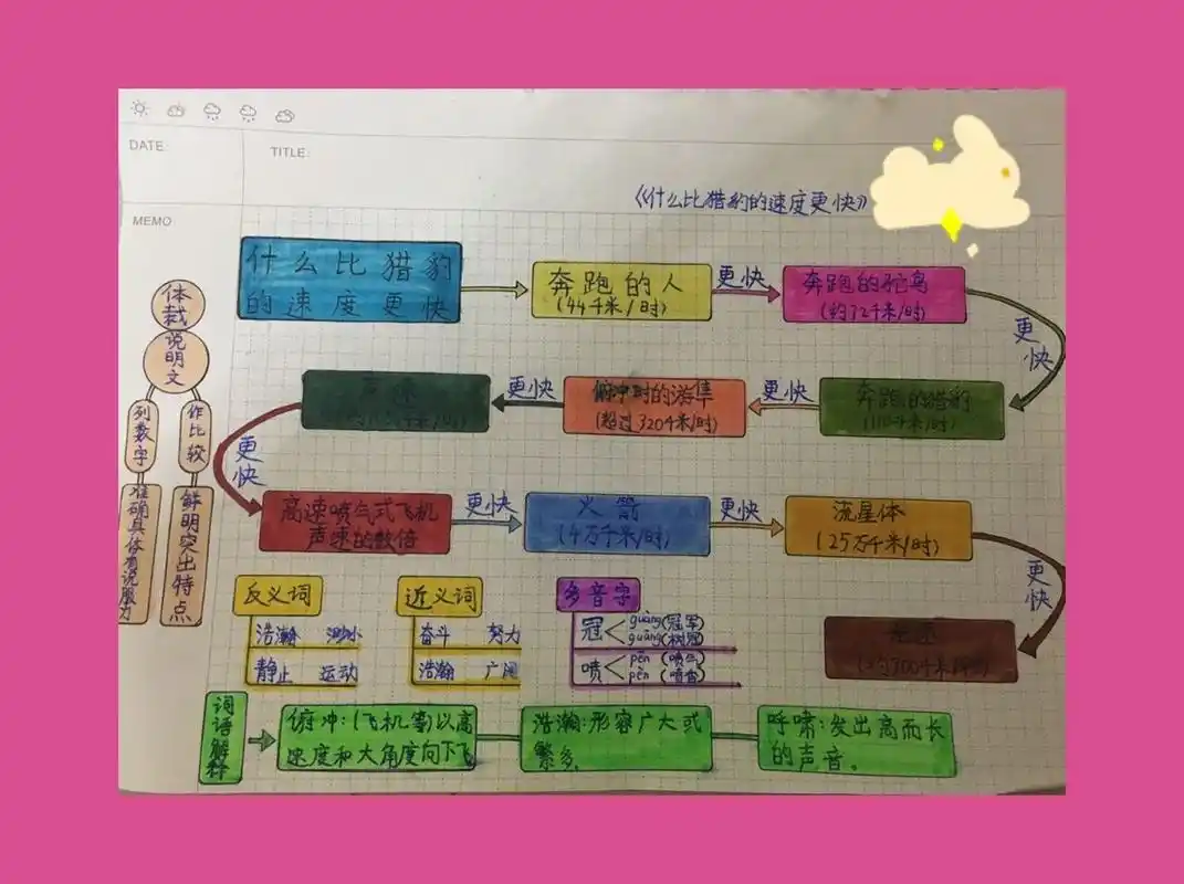 五年级上册语文第7课《什么比猎豹的速度更快》思维导图.