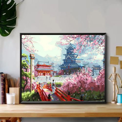 数字油画风景樱花diy填充画唯美治愈手工涂色油彩画高级感装饰画