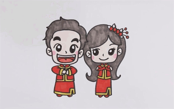 卡通简笔画结婚