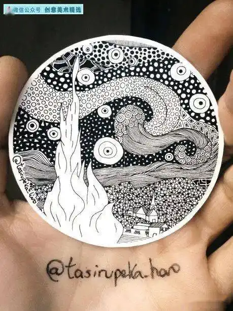 20张圆形构图创意线描作品,感受世界名画的另类装饰美感!_线条