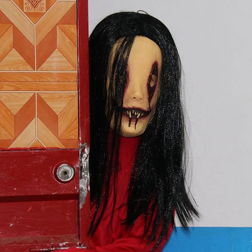万圣节新款恐怖半脸贞子面具 长发女鬼头套 鬼屋吓人道具惊悚鬼脸