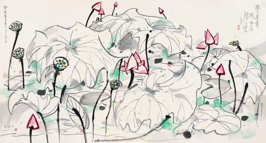 名画复制品吴冠中荷花莲子厘米花鸟画中国画水墨画名人国画