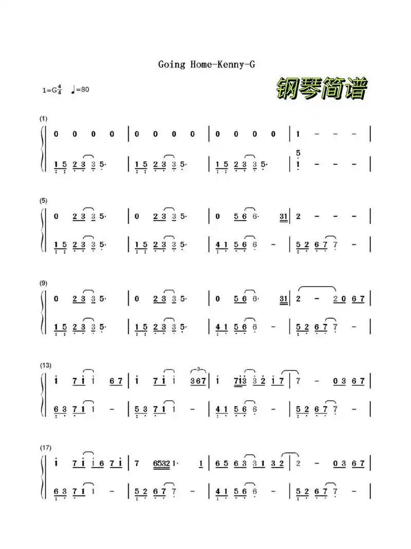 《回家》钢琴简谱
