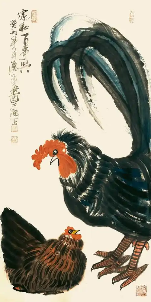 花鸟传神意境独特国画家朱祖国鸡系列作品欣赏