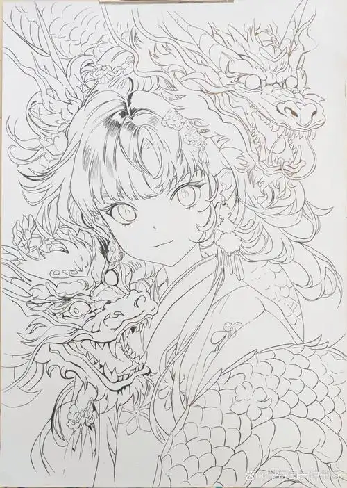 动漫临摹第3张 龙年主题国风女孩头像 每次都画胖,是因为我比她们胖吗