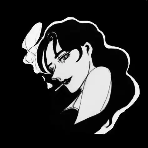 黑白头像练手似的卷发抽烟女.