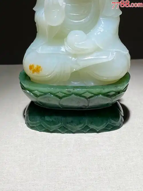清和田玉籽料白玉碧玉莲花座佛像明清玉佛摆件佛堂供奉菩萨
