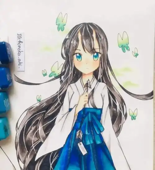 彩铅素材用彩铅画的动漫少女作品欣赏