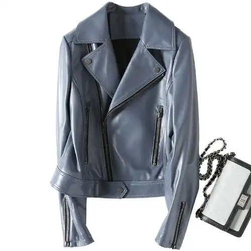 2018秋冬季新款海宁真皮皮衣女绵羊皮外套机车服修身