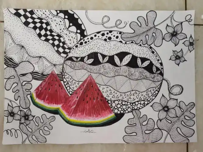 夏日系列③--西瓜创意线描,完整步骤图