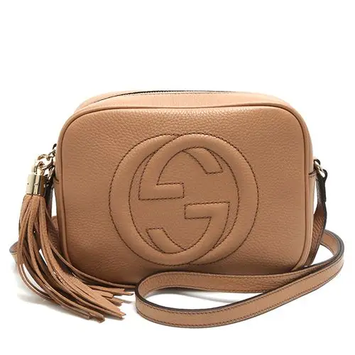 [9.9新]古驰gucci女士soho真皮肩包米色175365