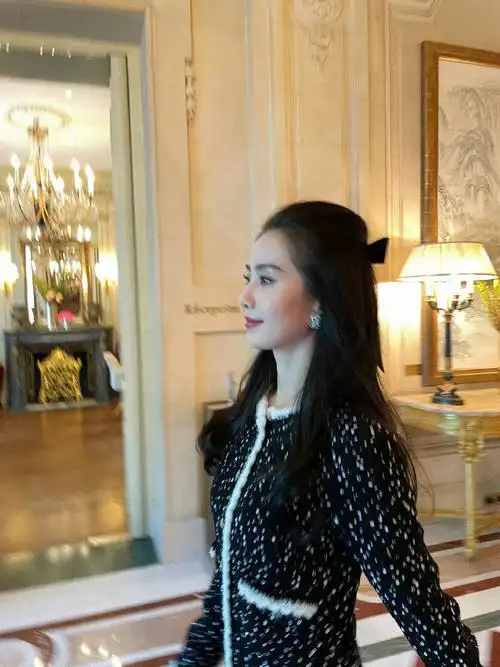 刘诗诗巴黎看秀出发图##刘诗诗小香风蝴蝶结造型##刘诗诗小香风造型