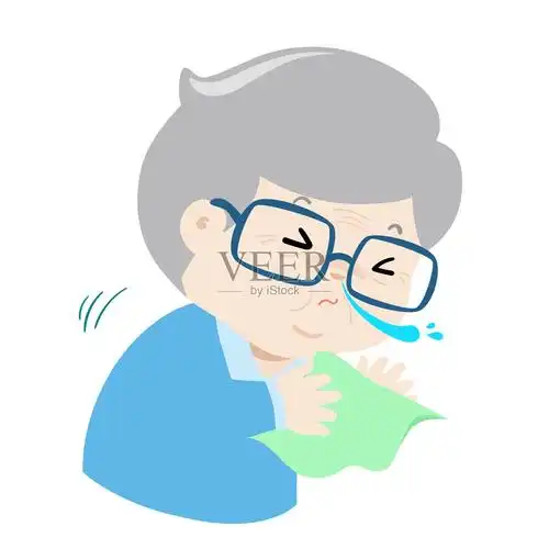 生病的爷爷打喷嚏的卡通插画图片素材