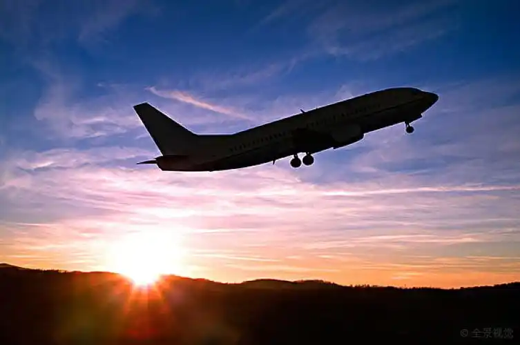 飞机,起飞,日落