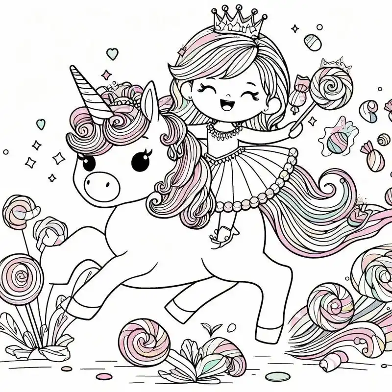 给女儿的涂色简笔画 - 小公主和独角兽.#简笔画 #涂色插画 - 抖音