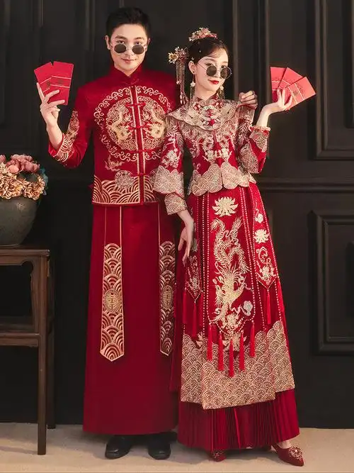 秀禾服新娘2022年新款情侣套装结婚中式礼服新娘服女秀和服龙凤褂