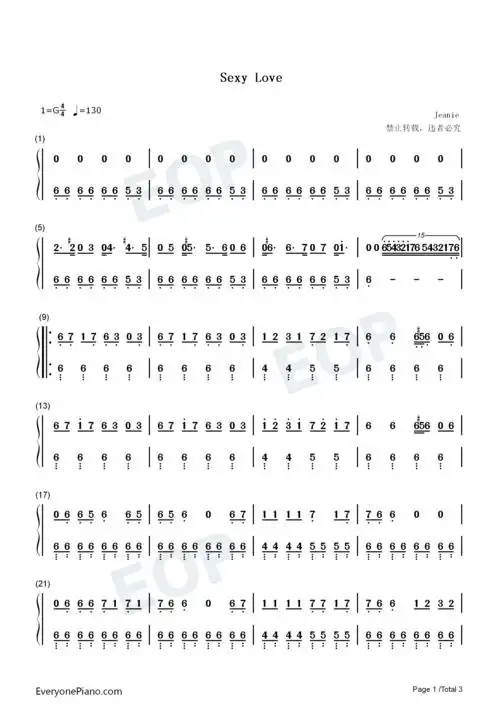 sexy love-原调简单版-抖音爆火bgm双手简谱预览1
