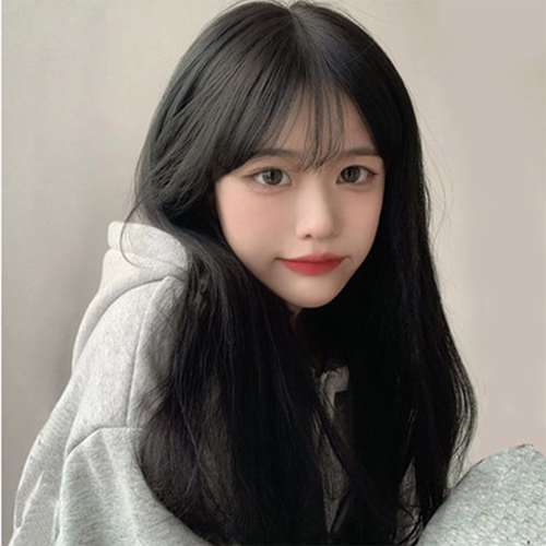 一折空气刘海假发圆脸网红_假发女空气刘海黑长直发气质圆脸自然网红