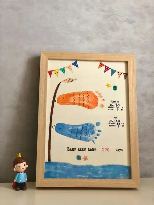 宝宝百日脚印纪念礼物创意足印画