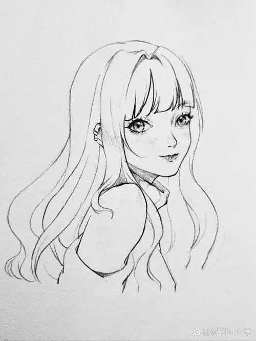 精致酷雅的黑白动漫画手绘女孩临摹步骤图