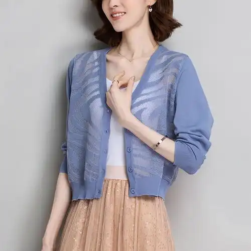 佚貌yimao冰丝披肩外套夏季小坎肩配吊带裙子外搭罩衫夏天薄款镂空