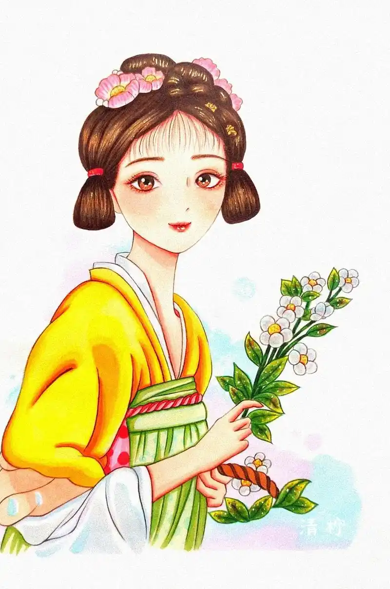 每日一画 #绘画过程 #手绘 #插画 #唯美古风 橘色女孩 - 抖音