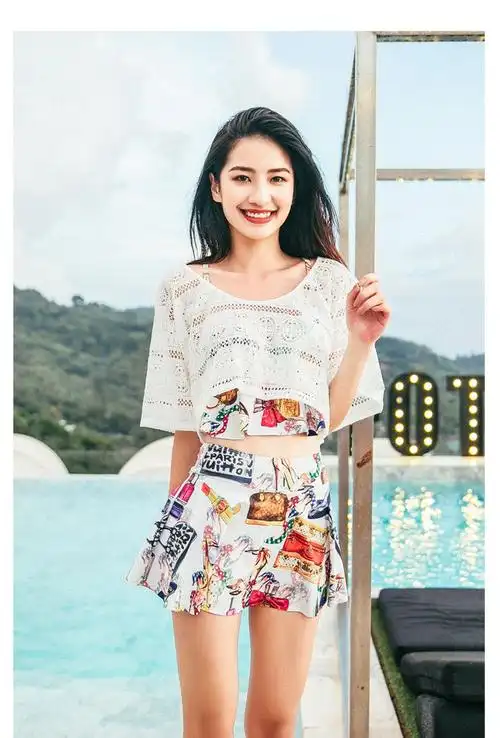 泳衣女三件套韩国温泉小香风比基尼分体裙式罩衫遮肚显瘦性感泳装