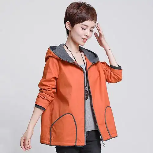 中老年纯棉春秋女外套 40-50岁宽松大码夹克衫妈妈装秋季短款风衣_不