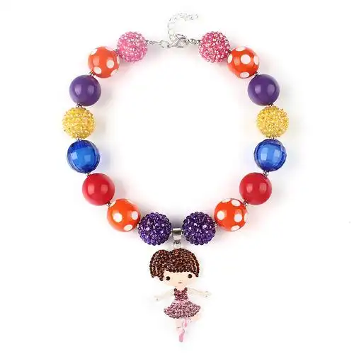 热卖糖果色芭蕾女孩儿童串珠项链 甜美韩版拼色女童节日服饰饰品