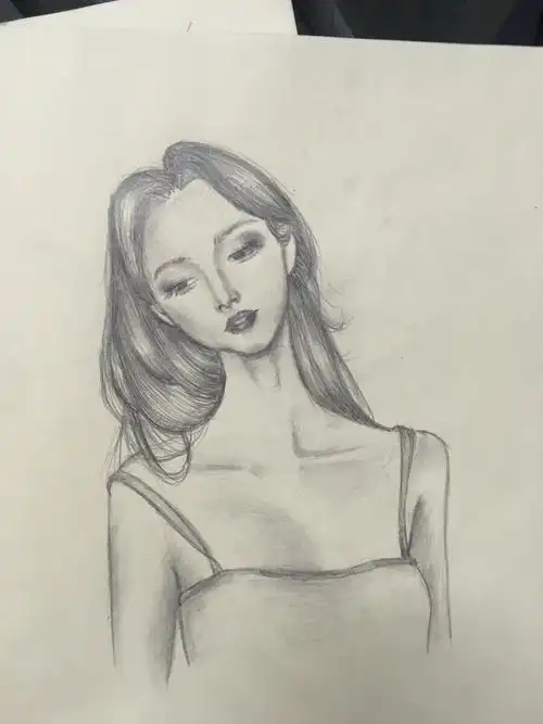 手绘复古美女素描黑白立体铅笔