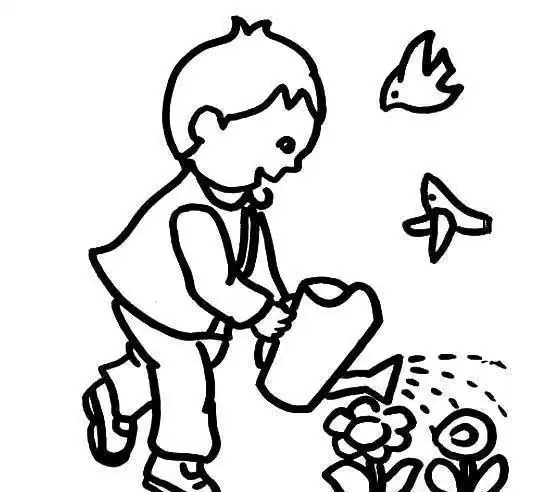 儿童人物简笔画大全浇花种花