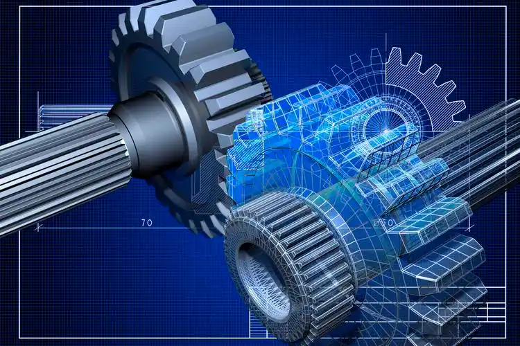 蓝色工业机械齿轮专业线条机械设计齿轮线条3d建模创意合成蓝图